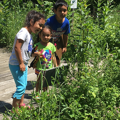 three kids at a nature center 