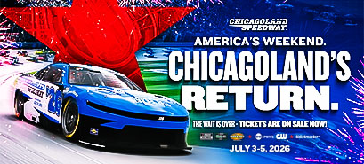 blue and white race car with a red star in the background text talks about america's weekend for NASCAR 