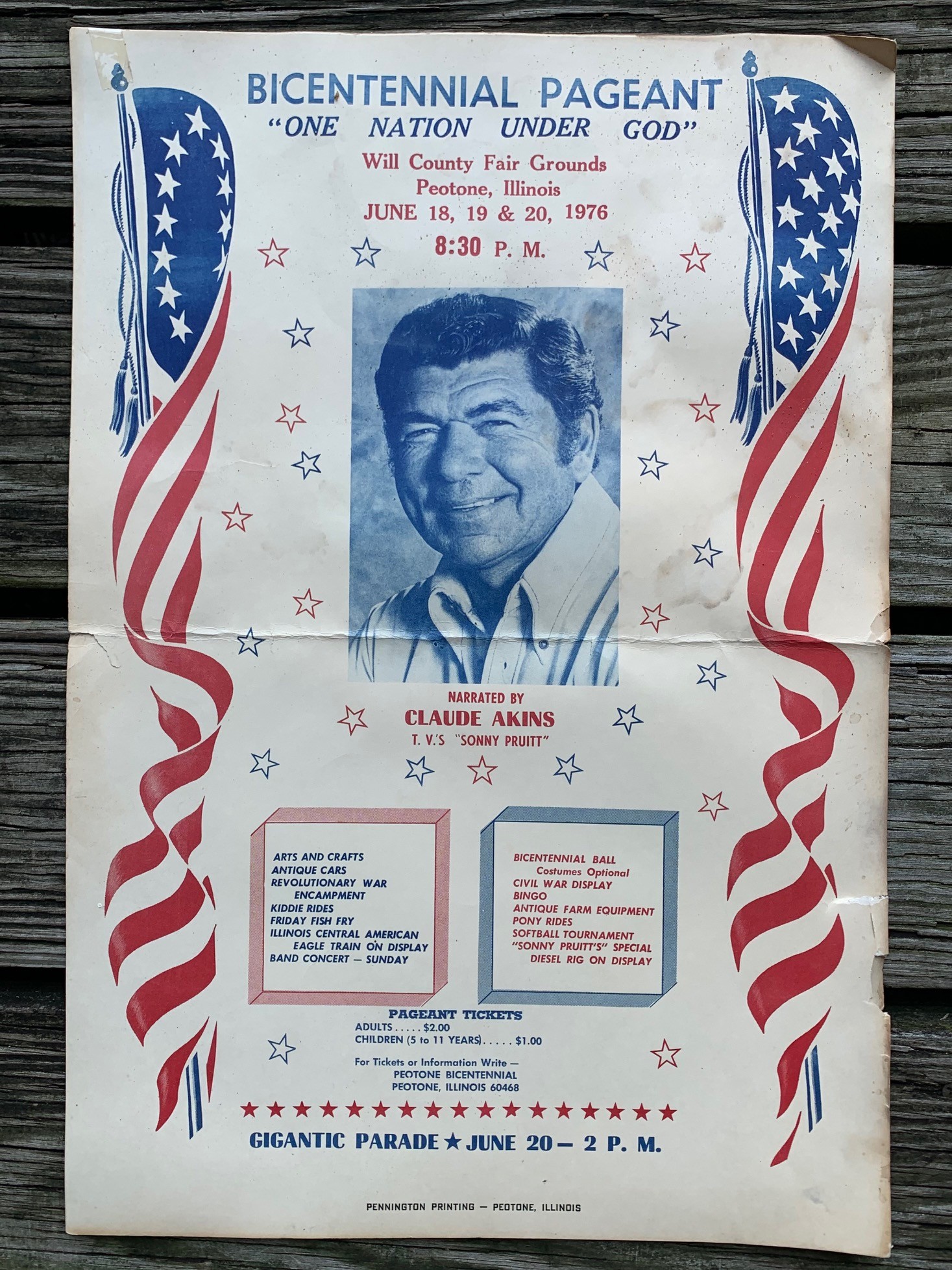 a flyer of a bicentennial pageant in peotone in 1776