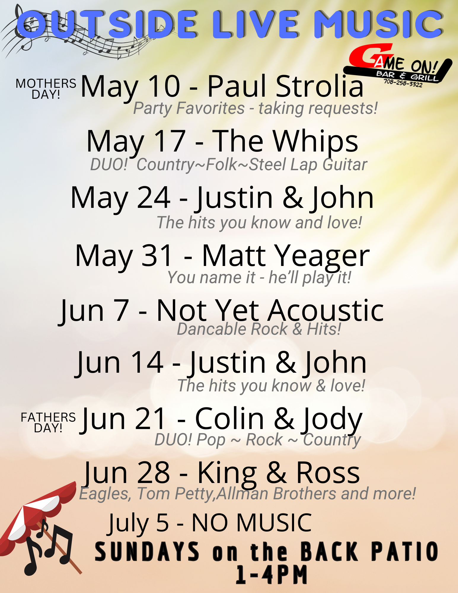 OUTDOOR LIVE MUSIC - SUNDAYS!